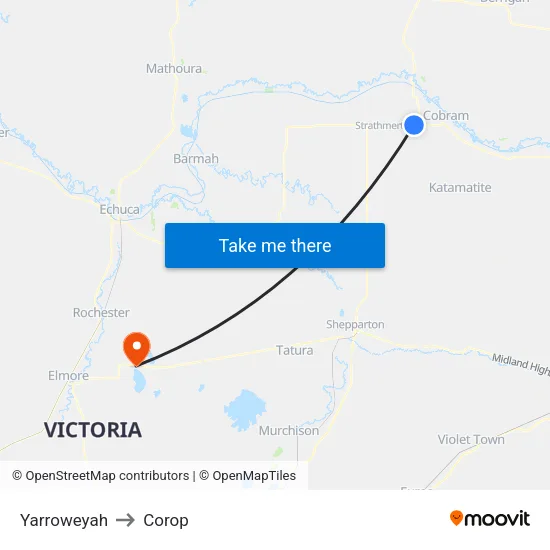 Yarroweyah to Corop map