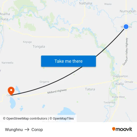 Wunghnu to Corop map