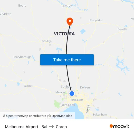 Melbourne Airport - Bal to Corop map