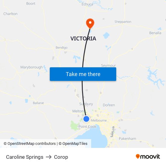 Caroline Springs to Corop map