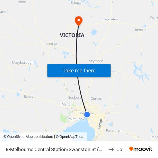 8-Melbourne Central Station/Swanston St (Melbourne City) to Corop map