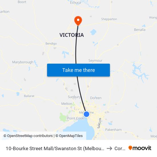 10-Bourke Street Mall/Swanston St (Melbourne City) to Corop map