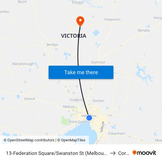 13-Federation Square/Swanston St (Melbourne City) to Corop map