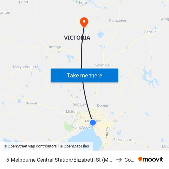 5-Melbourne Central Station/Elizabeth St (Melbourne City) to Corop map