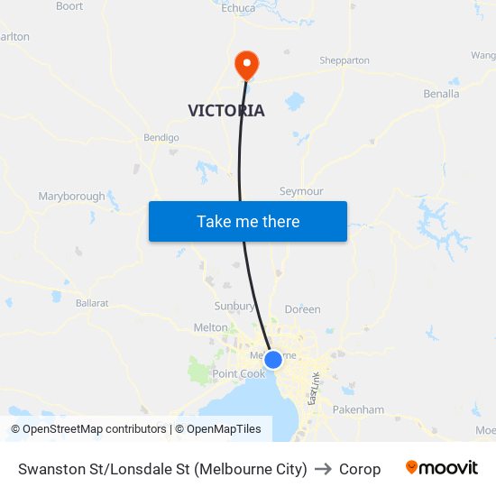 Swanston St/Lonsdale St (Melbourne City) to Corop map