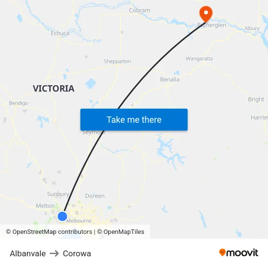 Albanvale to Corowa map