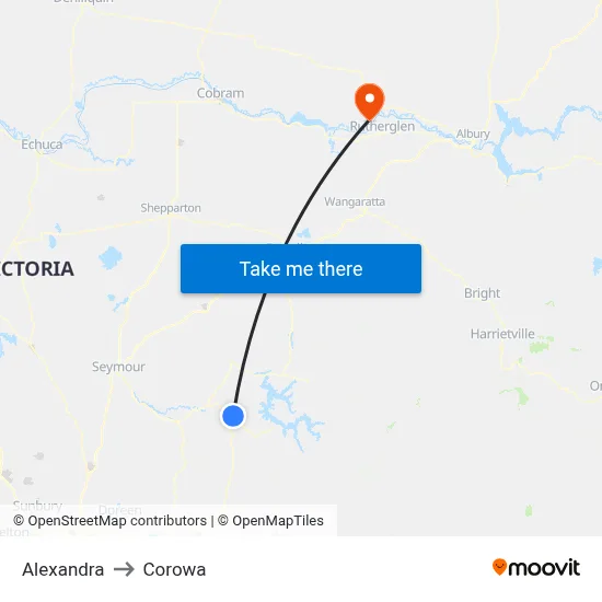 Alexandra to Corowa map