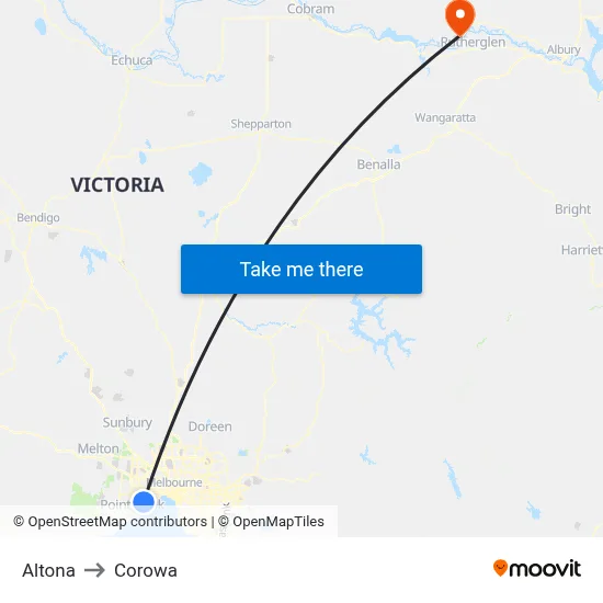 Altona to Corowa map