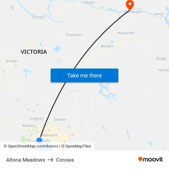 Altona Meadows to Corowa map