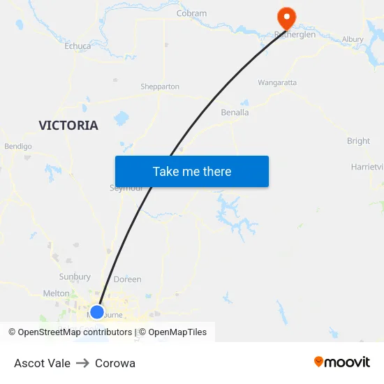 Ascot Vale to Corowa map