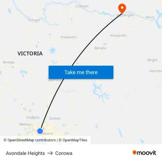 Avondale Heights to Corowa map