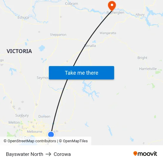 Bayswater North to Corowa map