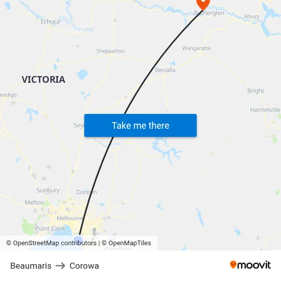 Beaumaris to Corowa map