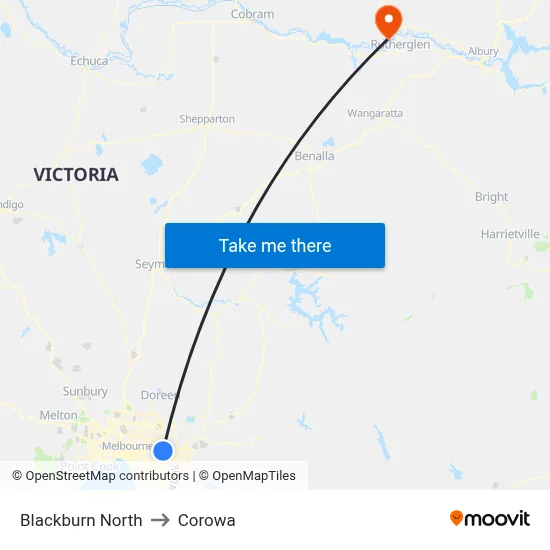 Blackburn North to Corowa map