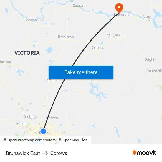Brunswick East to Corowa map