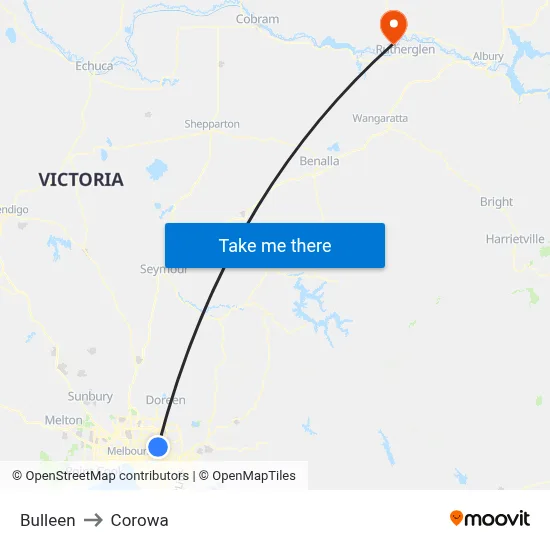 Bulleen to Corowa map