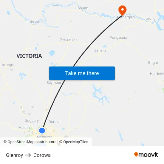 Glenroy to Corowa map