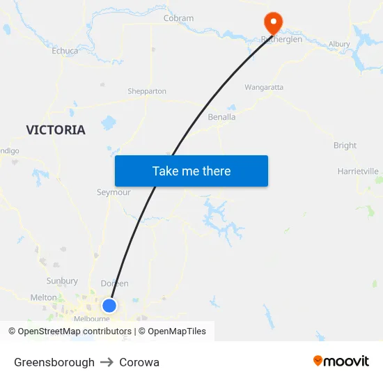 Greensborough to Corowa map