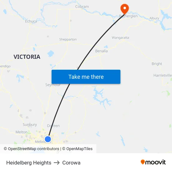 Heidelberg Heights to Corowa map