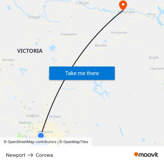 Newport to Corowa map