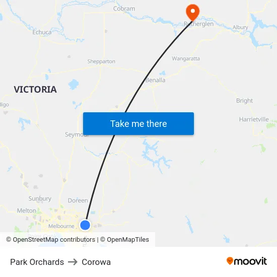 Park Orchards to Corowa map