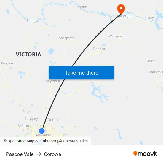 Pascoe Vale to Corowa map
