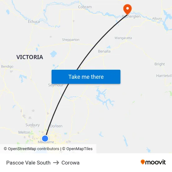 Pascoe Vale South to Corowa map