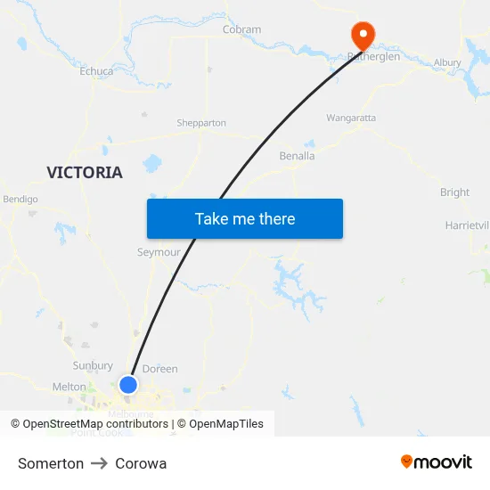 Somerton to Corowa map