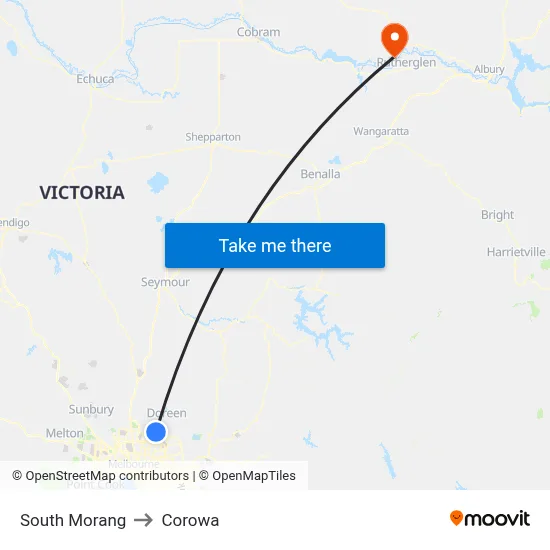South Morang to Corowa map