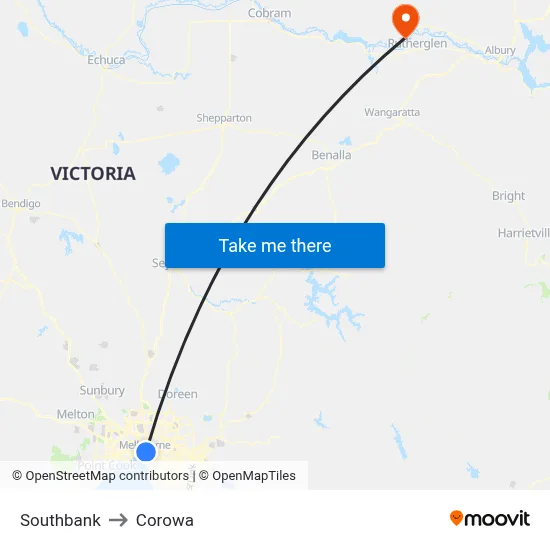 Southbank to Corowa map