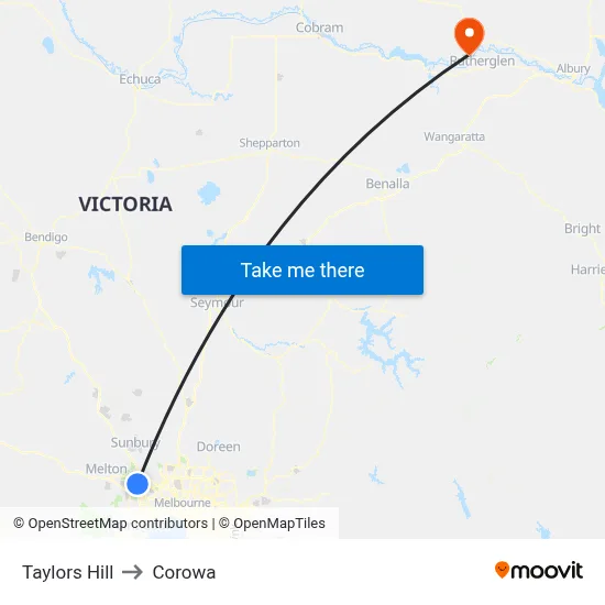 Taylors Hill to Corowa map