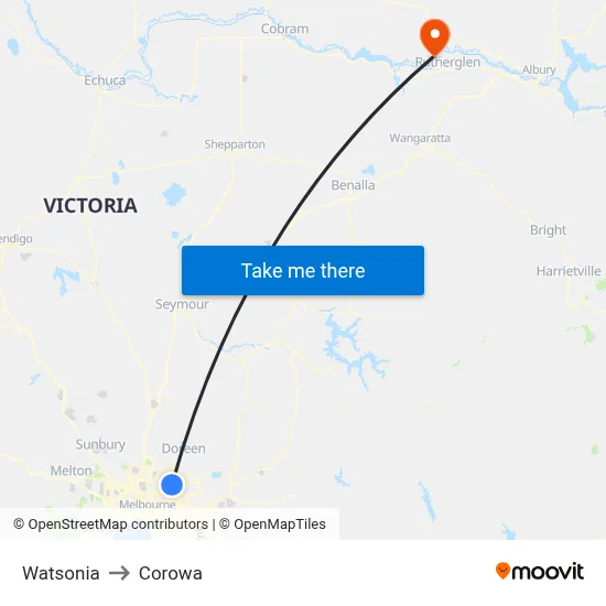 Watsonia to Corowa map