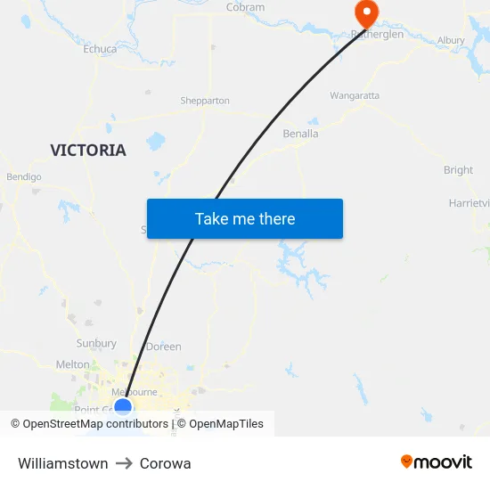 Williamstown to Corowa map