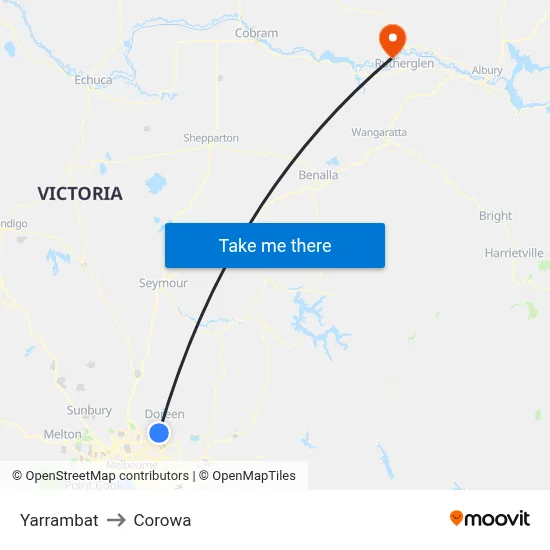 Yarrambat to Corowa map