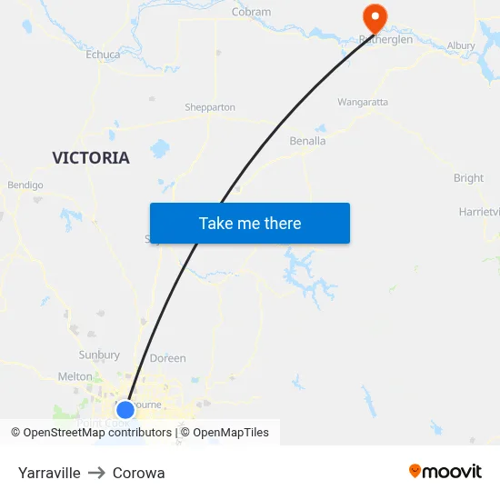 Yarraville to Corowa map