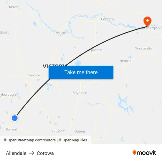 Allendale to Corowa map