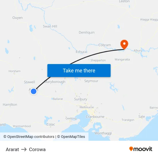 Ararat to Corowa map