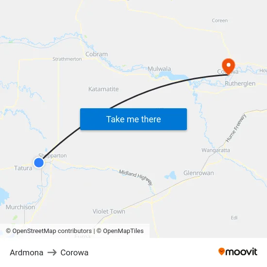 Ardmona to Corowa map