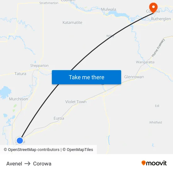 Avenel to Corowa map