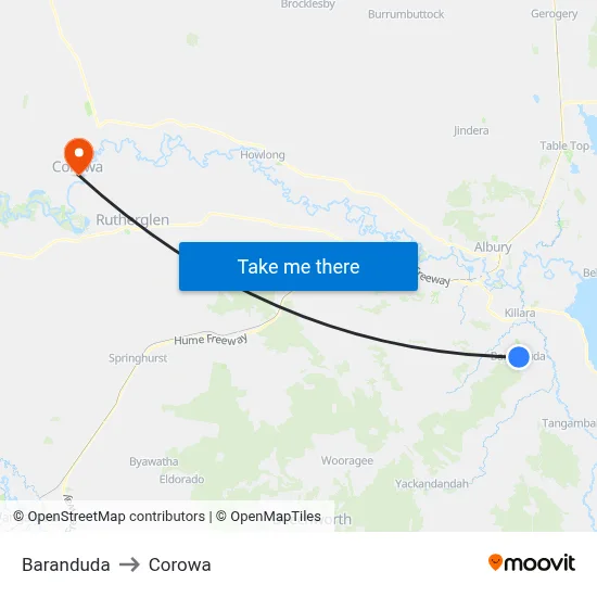 Baranduda to Corowa map