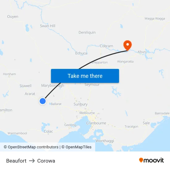 Beaufort to Corowa map