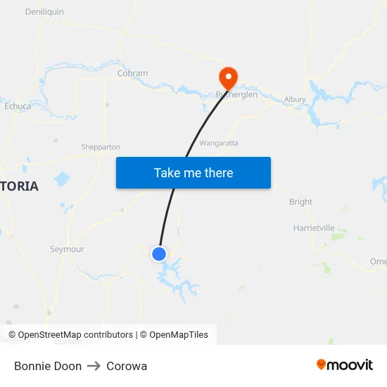 Bonnie Doon to Corowa map