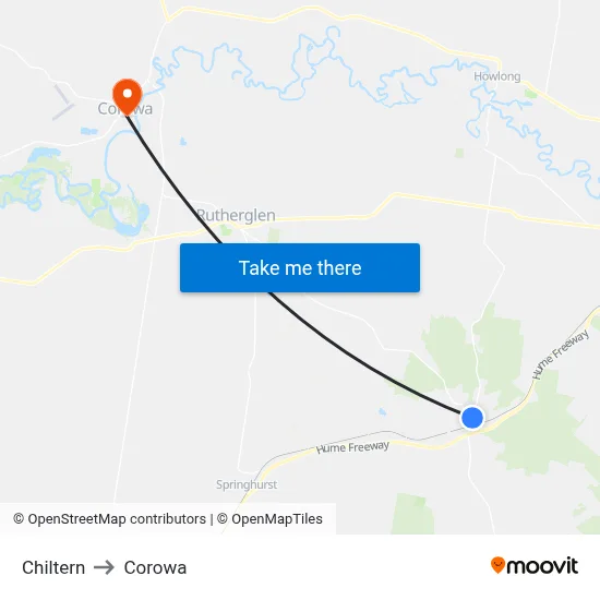 Chiltern to Corowa map