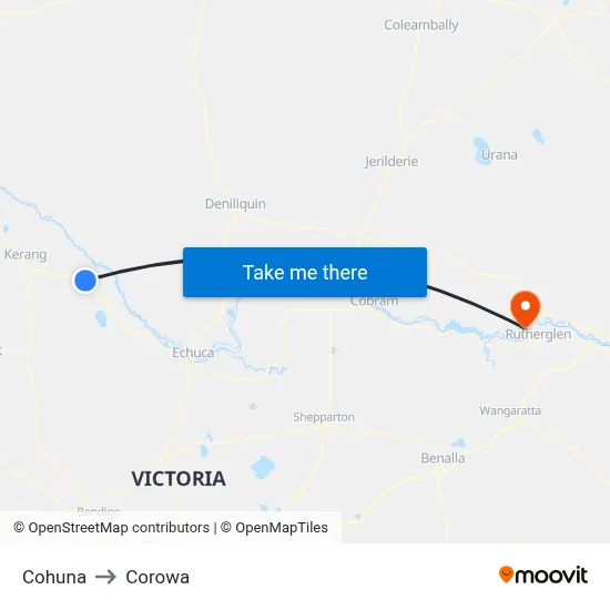 Cohuna to Corowa map