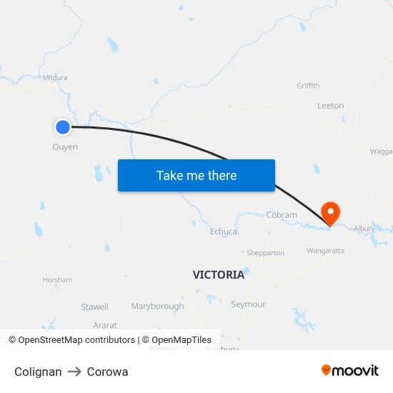 Colignan to Corowa map