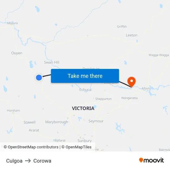 Culgoa to Corowa map