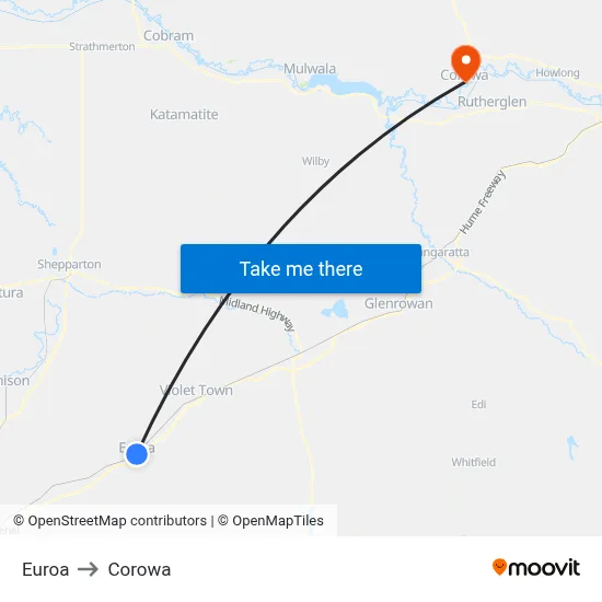 Euroa to Corowa map
