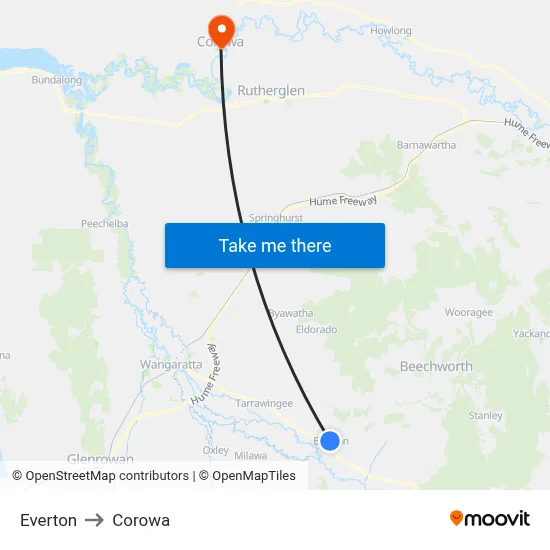 Everton to Corowa map