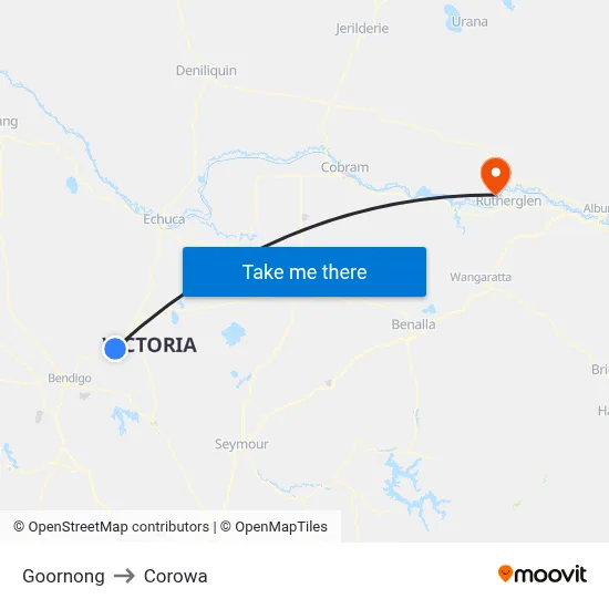 Goornong to Corowa map