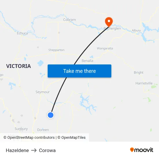 Hazeldene to Corowa map